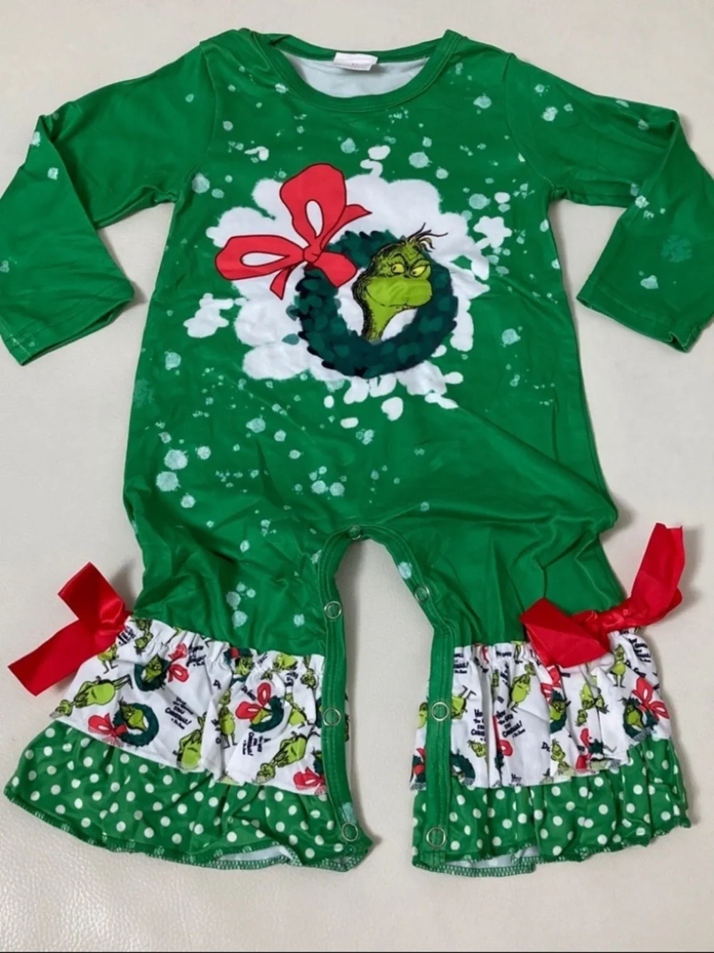 Grinch Christmas 🎄 cute romper bow sleeve